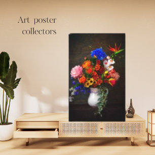 Botanische mooie bloemen in een vaas Antiek kunst Canvas Afdruk