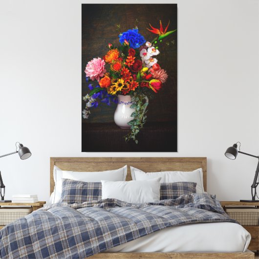 Botanische mooie bloemen in een vaas Antiek kunst Canvas Afdruk (Insitu (Slaapkamer))