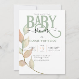 Botanische Mos & Perzik BABY SHOWER Kaart
