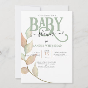 Botanische Mos & Perzik BABY SHOWER Kaart