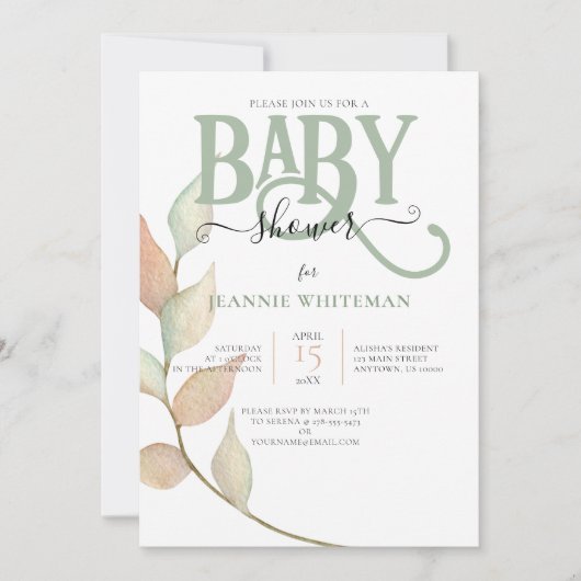 Botanische Mos & Perzik BABY SHOWER Kaart (Voorkant)