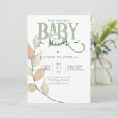 Botanische Mos & Perzik BABY SHOWER Kaart (Staand voorkant)