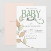 Botanische Mos & Perzik BABY SHOWER Kaart (Voorkant / Achterkant)