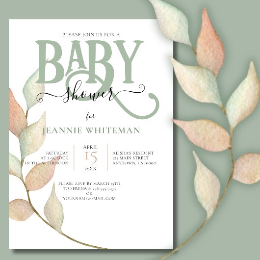 Botanische Mos & Perzik BABY SHOWER Kaart
