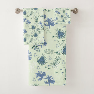 Botanische moss Afdrukken in blauw en lichtgroen v Bad Handdoek
