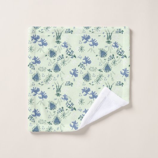 Botanische moss Afdrukken in blauw en lichtgroen v Bad Handdoek (Wasdoekje)
