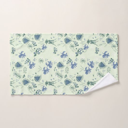 Botanische moss Afdrukken in blauw en lichtgroen v Bad Handdoek (Handdoek)
