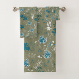 Botanische moss Afdrukken in blauwgroen groen en m Bad Handdoek