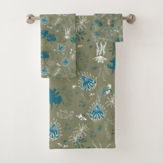 Botanische moss Afdrukken in blauwgroen groen en m Bad Handdoek
