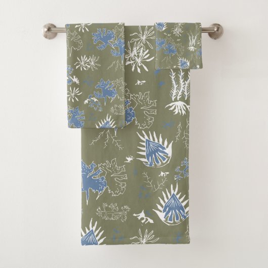 Botanische moss Print blauw en groen Bad Handdoek (Insitu)