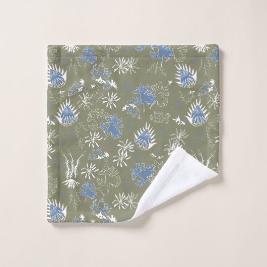 Botanische moss Print blauw en groen Bad Handdoek (Wasdoekje)