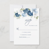 Botanische mosterd blauw script Floral Greenery RSVP Kaartje (Voorkant)