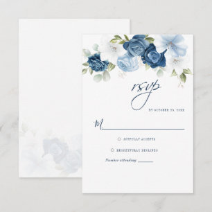 Botanische mosterd blauw script Floral Greenery RSVP Kaartje