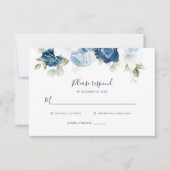 Botanische mosterd Blue Floral Greenery Script RSV RSVP Kaartje (Voorkant)