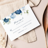 Botanische mosterd Blue Floral Greenery Script RSV RSVP Kaartje