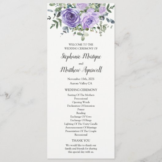 Botanische mosterd Paarse Floral Eucalyptus Programmakaart (Voorkant)