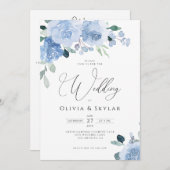 Botanische mosterdblauw in één bruiloft kaart (Voorkant / Achterkant)