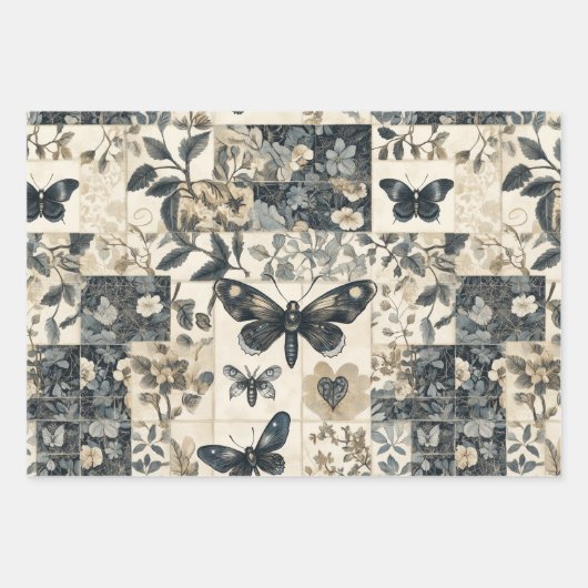  Botanische Moth Collage Halloween Inpakpapier Vel (Voorkant)