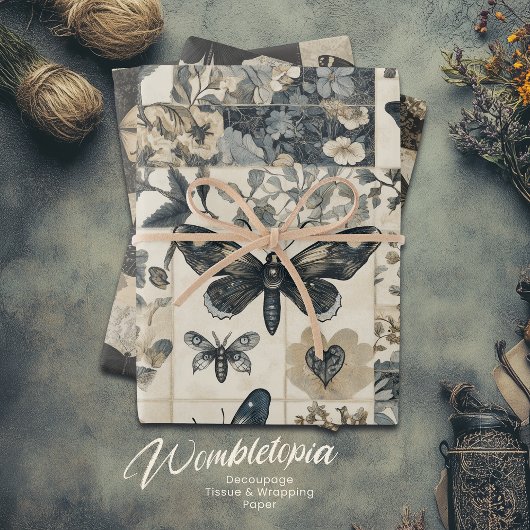  Botanische Moth Collage Halloween Inpakpapier Vel