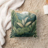Botanische Mountain Scene Kussen met Leaf Detail (Deken)