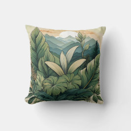 Botanische Mountain Scene Kussen met Leaf Detail