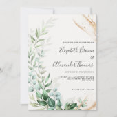 Botanische munt goud groen blad bloemenbruiloft kaart (Voorkant)