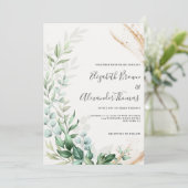 Botanische munt goud groen blad bloemenbruiloft kaart (Staand voorkant)