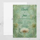 Botanische Munt & Gouden Art Nouveau Huwelijk Kaart (Voorkant / Achterkant)