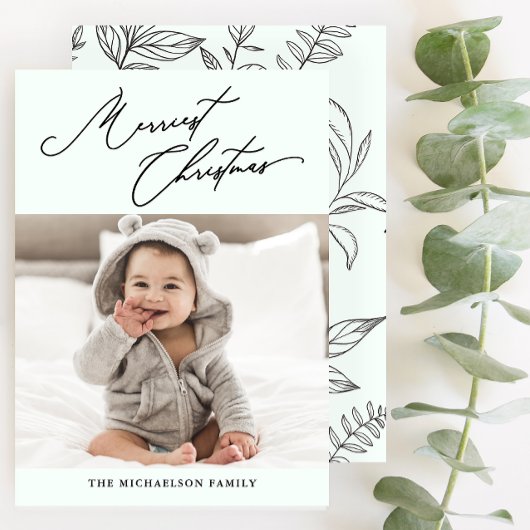 Botanische Munt Groen Merriest Kerstmis Foto Feestdagenkaart