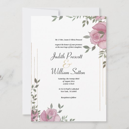 Botanische munt roze wit romantische bloemenbruilo kaart (Voorkant)