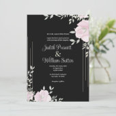 Botanische munt roze zwart romantische bloemenbrui kaart (Staand voorkant)