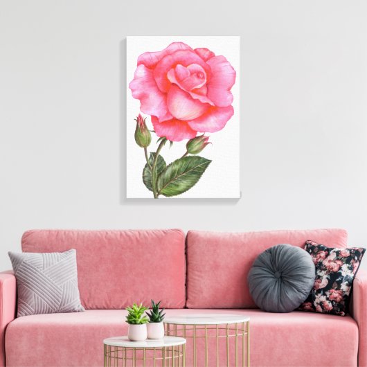 Botanische Muur Kunst Roze Rose Bloemen Bloemen Bl Canvas Afdruk (Insitu (Woonkamer))