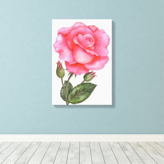 Botanische Muur Kunst Roze Rose Bloemen Bloemen Bl Canvas Afdruk (Insitu (Houten vloer))