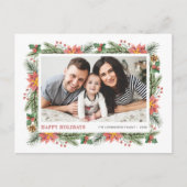 Botanische naalden en Lijst Poinsettias Foto Feestdagenkaart (Voorkant)