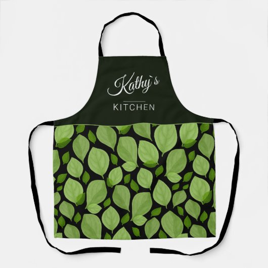 Botanische naam Groene Basil Herb Leaf Pattern Schort (Voorkant)