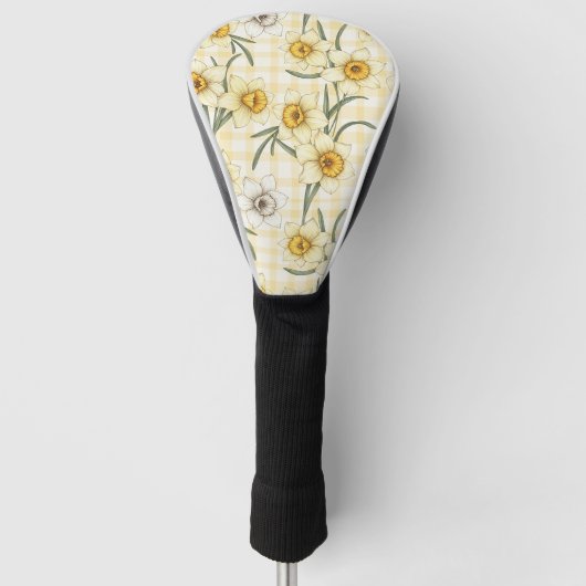 Botanische narcis geruite patroon golfheadcover (Voorkant)