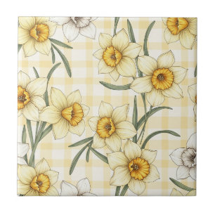 Botanische narcis geruite patroon tegeltje