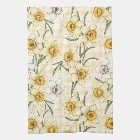 Botanische narcis geruite patroon theedoek (Verticaal)