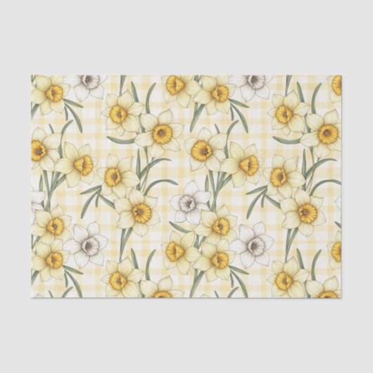 Botanische narcis geruite patroon tissuepapier (Voorkant)