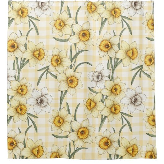 Botanische narcis plaid patroon douchegordijn (Voorkant)