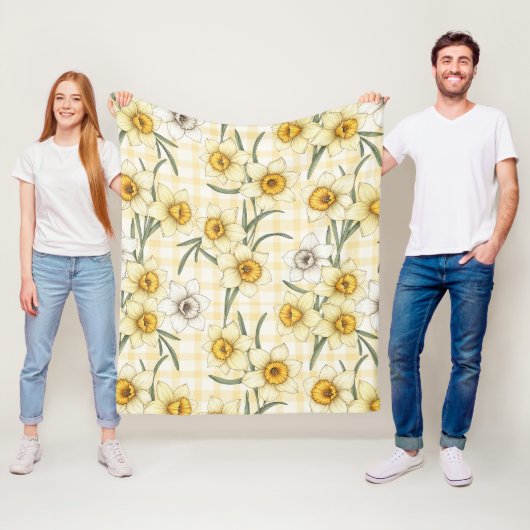 Botanische narcis plaid patroon fleece deken (In situ)
