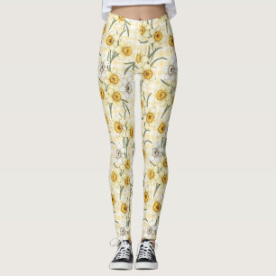 Botanische narcis plaid patroon leggings