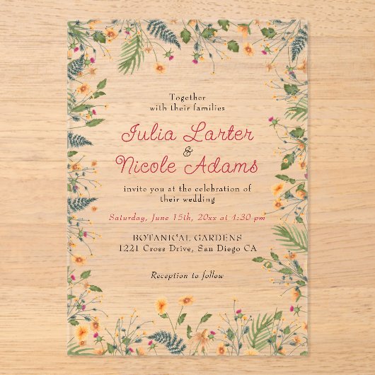 Botanische narcissen Daisy pioenroos bloemen bruil Acryl Uitnodigingen (Voorkant)