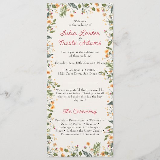 Botanische narcissen Daisy pioenroos bloemen bruil Programmakaart (Voorkant)