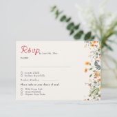 Botanische narcissen Daisy pioenroos bloemen bruil RSVP Kaartje (Staand voorkant)