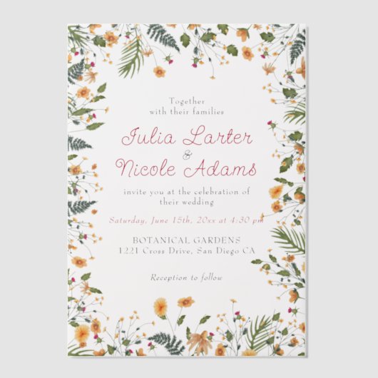 Botanische narcissen Daisy pioenroos bloemen bruil Vellum Uitnodigingen (Voorkant)