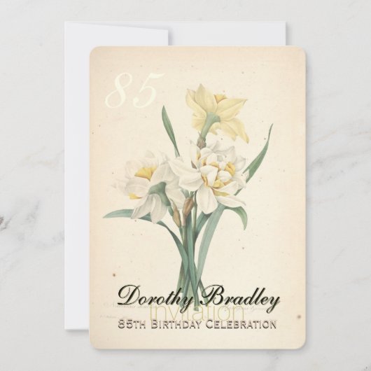 Botanische Narcissus 85e verjaardag Uitnodiging (Voorkant)