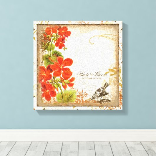 Botanische Nasturtium Huwelijkscadeau Gepersonalis Canvas Afdruk (Insitu (Houten vloer))