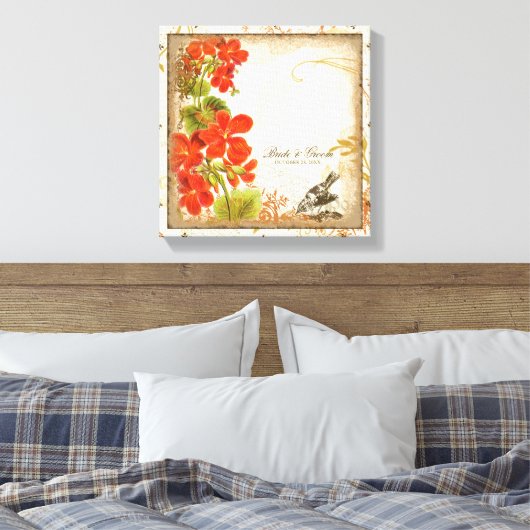 Botanische Nasturtium Huwelijkscadeau Gepersonalis Canvas Afdruk (Insitu (Slaapkamer))