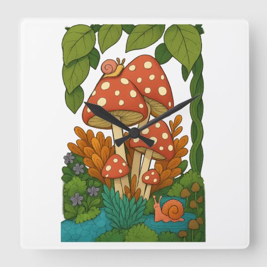 Botanische natuur kunst vierkante klok (Voorkant)